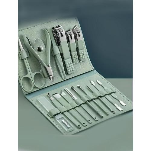 16pcs Nail Clippers Kit, Ultra Sharp Sturdy Fingernail Cutters, Professional Nail Clippers Pedicure Care Tools, Toenail Clipper Cutters for Men and Women Nail Trimmer,Luxury Gold Color,Matcha Green