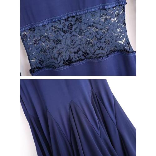 Size medium Color Dark Blue Dance and Sway Lace Ballroom Performance Dance Dress Women's Foxtrot Waltz Training Dancing Outfit Modern Flamenco Training Skirt