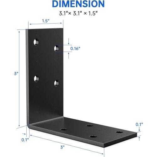 1.5x3x3 Inch Galvanized L Bracket, 8PCS 90 Degree Angle Bracket for Shelf, Iron Corner Brackets for Wood Post，Shelves，Furniture