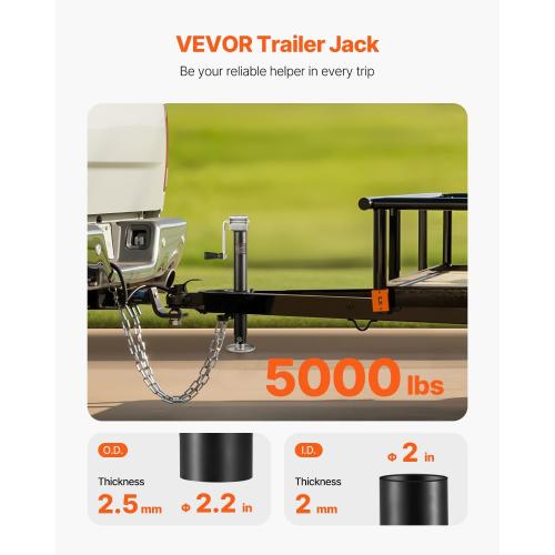 VEVOR 5000 lbs A-Frame Trailer Jack, 15 Vertical Travel, Adjustable Drop Leg, for Horse, Utility, Yacht Trailers
