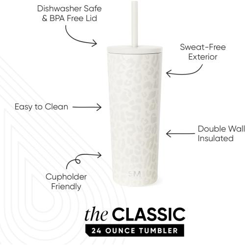 Simple Modern Classic Tumbler with Straw Lid | Insulated Iced Coffee Cup Reusable Stainless Steel Water Bottle Travel Mug | Gifts for Women Men Her Him | 24oz | Cream Leopard