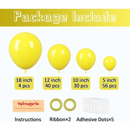 130pcs Yellow Balloons Different Sizes 18 12 10 5 Party Latex Balloons for Boys Girls Birthday Baby Shower Gender Reveal Wedding Sunflower Party Decorations