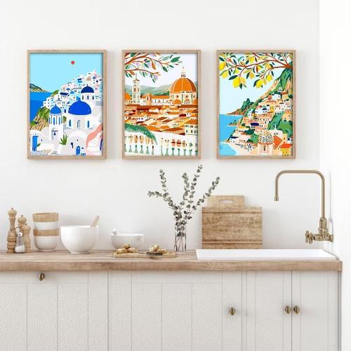 cupmod 6 Packs Paint by Number for Adults,Scenery-Cityscape DIY Acrylic Oil Painting Paint by Numbers Kits on Canvas,Adults Paint by Numbers Kits Drawing Paintwork for Home Decor