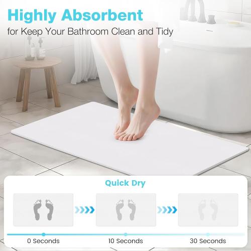 Greenturf Large Diatomite Stone Bath Mat, Premium Non-Slip Natural Diatomaceous Earth Bathtub Fast Drying Mats for Bathroom Floor (30 x 17 White)