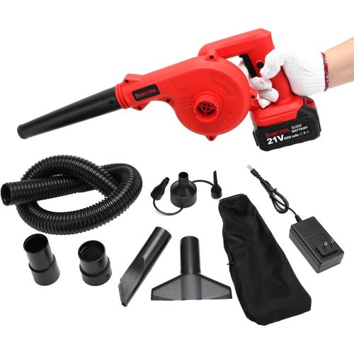 Mini Leaf Blower Red,2-in-1 Cordless Small Blower with 4.0Ah Battery and Charger,21v Blower for Inflating,Blowing Leaf,Clearing Dust & Small Trash,Car by SHINTYOOL