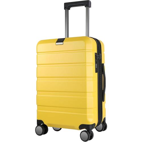 Yellow KROSER Hardside Expandable Carry On Luggage with Spinner Wheels & Built-in TSA Lock, Durable Suitcase Rolling Luggage with USB Port, Carry-On 20-Inch Yellow