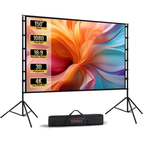 Projector Screen with Stand - 150 Inch Portable Projector Screens Outdoor Indoor Projector Screen 16:9 4K HD Outdoor Movie Screen with Carry Bag,Enioy Home Theater Projection Screen