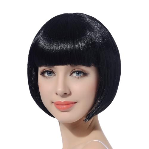 FREE BEAUTY Black Short Bob Flapper Cosplay Wig-Human hair  Costume Women's Natural Looking Halloween Party Christmas Bangs Wigs