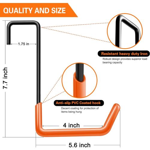 HUPBIPY Rafter Hanger Large S Garage Hooks Bike Storage System Holder Organizer, with Non Slip Coating, for Organizing Hanging Basket, Ladders,Bicycle Wheel,Ropes and Bulk Items (6Pack, Orange)