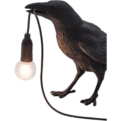 Gothic Raven Table Lamp with E14 Base - Lifelike Crow Bird Desk Light for Bedroom, Bedside & Home Decor - Animal Styling Resin Gothic Lamp (Black)
