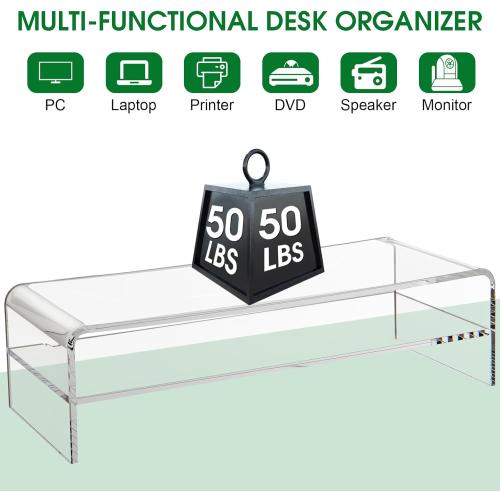 20in Large Acrylic Monitor Stand, 2-Tier Premium Large Laptop Stand, Acrylic Computer Monitor Riser for Home, Office, Business, Keyboard Storage, Multi-Media Laptop, Printer, TV