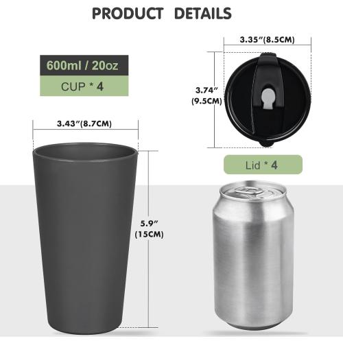 4 Pack Plastic Travel Coffee Mug Set, 20 oz Spill Proof Drinking Cups with Lids, Pobtable to Go Camping Coffee Tumbler Reusable Coffee Mugs with Lids, Dishwasher & Microwave Safe