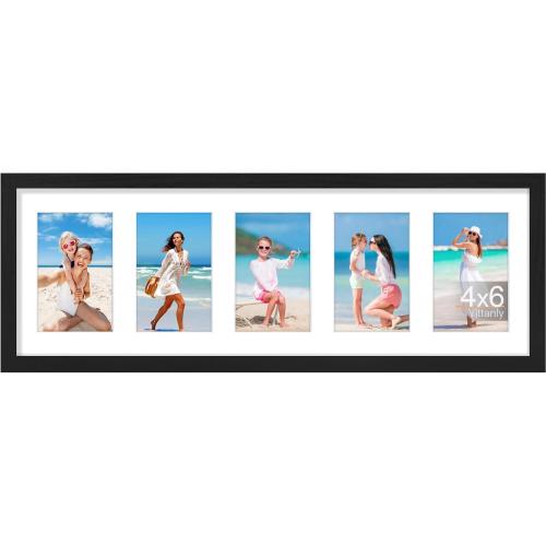 Vittanly 8x24 Collage Picture Frame, Displays 5Pcs 4x6 Pictures with Mat, Picture Frames Collage Wall Decor for Horizontal or Vertical Display, Black, 1 Pack