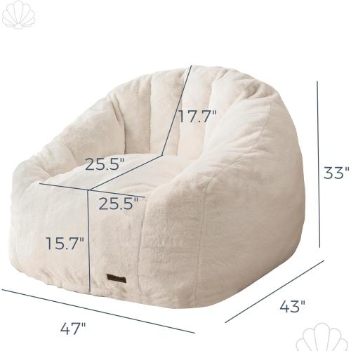 MAXYOYO Giant Bean Bag Chair, Oversized Bean Bag Couch for Adults and Kids, Faux Fur Shell-Shaped Large Chair with Filler, Stuffed Big Accent Sofa Lounge Floor Sofa for Gaming, Reading, Beige