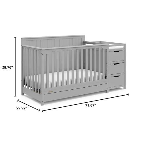 Graco Hadley 5-in-1 Convertible Crib & Changer (Pebble Gray) – GREENGUARD Gold Certified, Fits Standard Crib Mattress, Converts to Toddler Bed and Full Bed, 4 Adjustable Mattress Heights