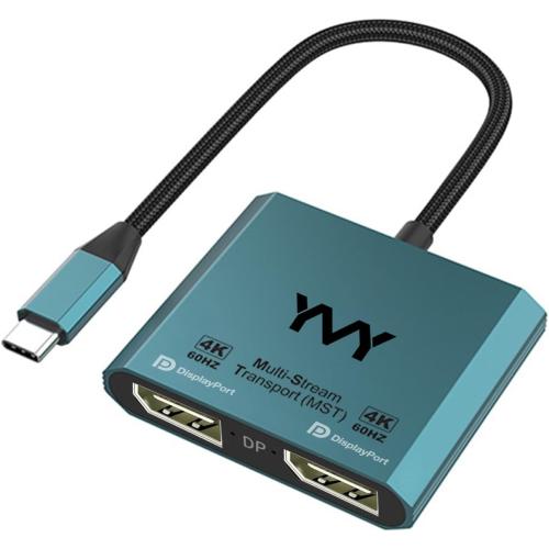 USB C to Dual DisplayPort Adapter, YMY Dual Monitor Connector 4K 60Hz, Type C to DP Screen Splitter for 2 Monitors Compatible with MacBook Pro/Air, Pad, Surface, Dell, Galaxy, Chromebook