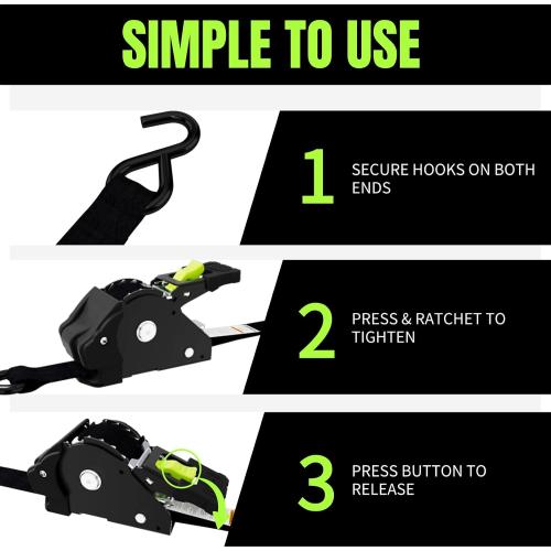 Retractable Ratchet Straps, 4-Pack, 1 Inch x 12 Feet, 1,760lb Break Strength, Self Retracting Tie Down for Truck, Cargo Trailer, Motorcycle, ATV, UTV (Black, 4pack)