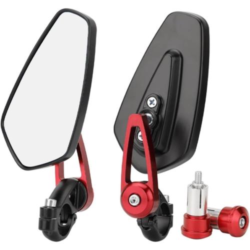 7/8 Motorcycle Mirrors,Bar End Rear View Mirrors Compatible with Honda Grom,Ducati, Suzuki,Yamaha, Kawasaki and More (RED)