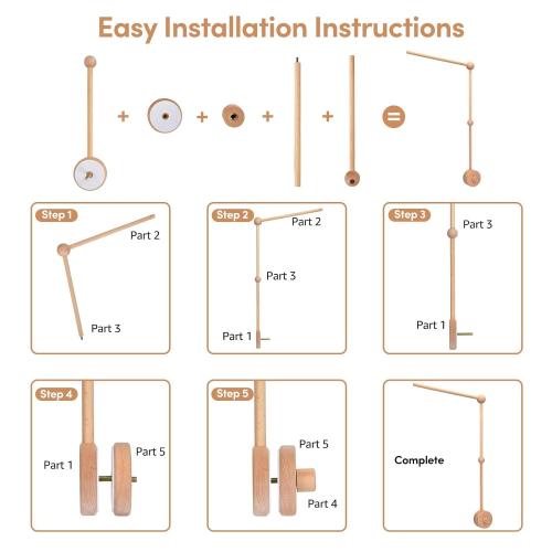 Wooden Baby Crib Mobile Arm - Baby Mobile Hanger Arm (33 inch, Natural Beech Wood) -Mobile Arm for Crib, Mobile Holder for Crib, Baby Girl Nursery Decor(Wooden Color)