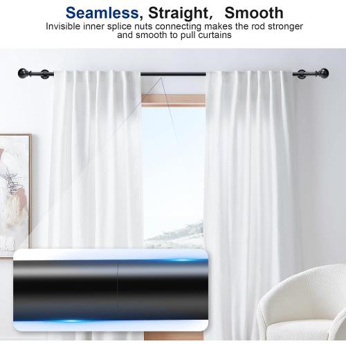 Short Curtain Rod 16-28 Inch Adjustable, 1 Inch Diameter Small Window Drapery Rod - Hidden Screw Brackets, for Bathroom Kitchen, Heavy Duty Metal, Black Round Finials