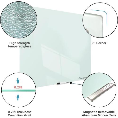 Magnetic Glass Whiteboard - Glass Dry Erase Board  Large Frameless Board for Walls Office School and Home