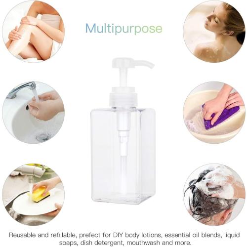 Pump Bottle, Refillable Plastic Empty Lotion Soap Dispenser Liquid Container for Bathroom Shampoo and Body Wash, 15oz/450ml Clear 2 Pack