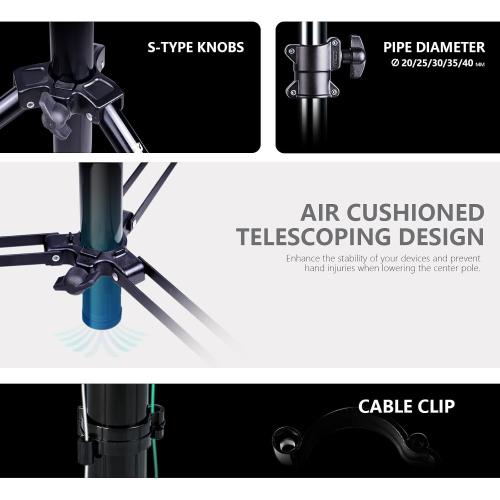 【16' Heavy Duty】 RAUBAY Extreme Tall Video Camera Sports Tripod Stand Air-Cushioned Telescoping Aluminium Alloy Light Stand with 1/4& 3/8 Screw Adapter, Professional Sky High Tripod - TT480 Black…