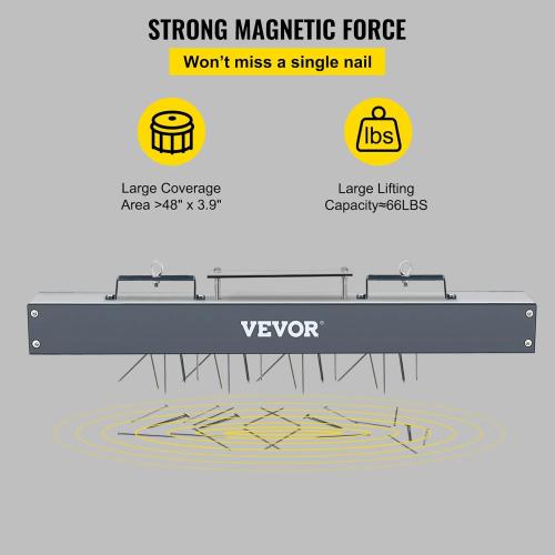 VEVOR 48 inches Hanging Magnet Magnetic Sweeper Pickup Tool 67 Lbs Nail Magnet Hang Type Magnet Sweeper Magnetic Nail Sweeper Magnetic Sweepers fits Forklift