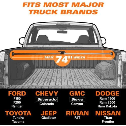 Size 44 to 74 Inches Keeper - Extended Ratcheting Cargo Bar - Adjustable 44 to 74 Inches, Secure Storage for SUVs, Full Sized Trucks, and Trunks