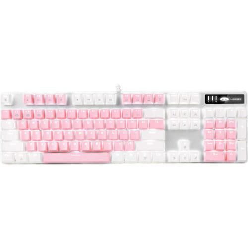 Color White and Blue MageGee Mechanical Gaming Keyboard, New Upgraded Blue Switch 104 Keys White Backlit Keyboards, USB Wired Mechanical Computer Keyboard for Laptop, Desktop, PC Gamers