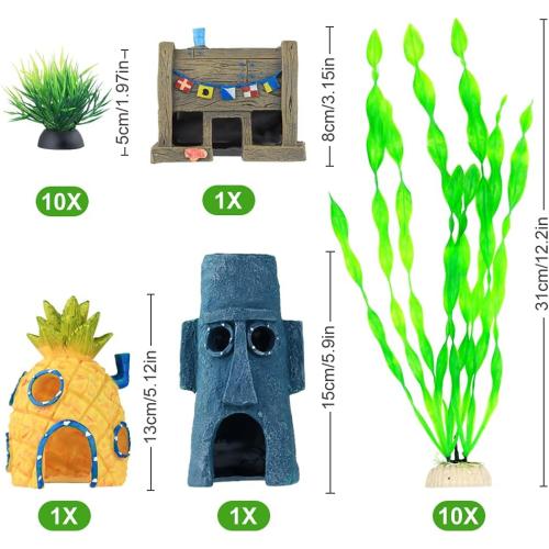 Multicolor BEGONDIS 23 Pcs Aquarium Decorations Fish Tank Artificial Green Water Plants with Resin Ornament，Accessories Ornament Kit