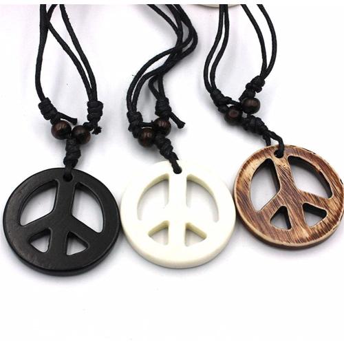 3Pcs Love Peace Sign Hippie Pendant Necklace Vintage Rope Chain Resin Peace Pendant 1960s 1970s Hippie Party Dressing Accessories Jewelry for Women Men
