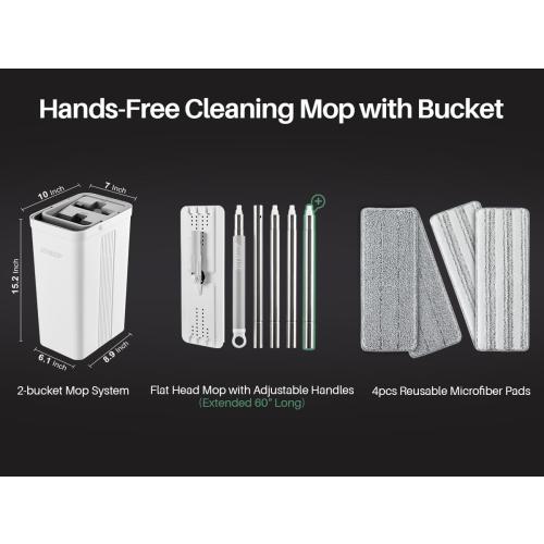 JOYMOOP Mop and Bucket Set with Wringer, Flat Mops for Floor Cleaning, Wall Mop Cleaner with Long Handle, Hardwood Floor Mop with 4 Microfiber Pads