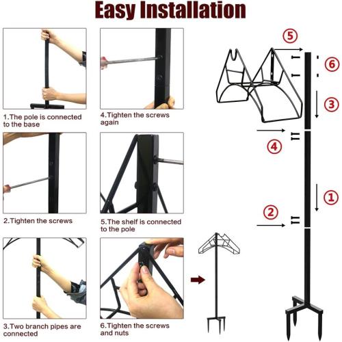 Freestanding Garden Hose Holder Hanger, Heavy Duty Metal Water Hose Reel Storage Stand Rack for Yard Lawn, Bright Black (Hose not Included)