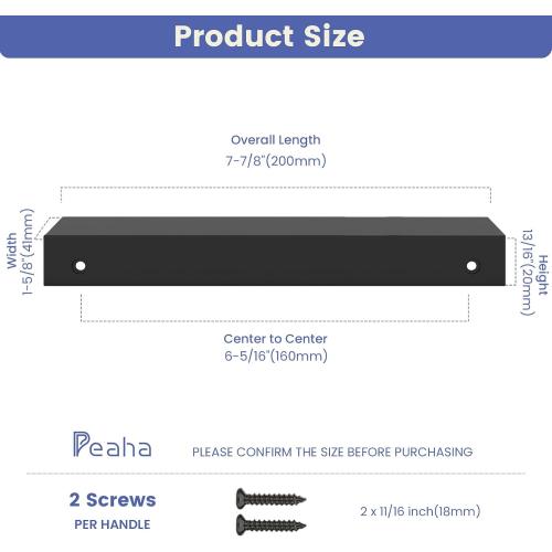 Peaha 10 Pack Kitchen Cabinet Handles 6-1/4 inch Black Pulls for Dresser Drawers Door Edge Finger Pull Aluminum Alloy Hardware
