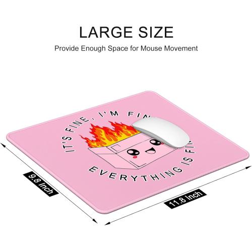 Auhoahsil Mouse Pad, 12 x 10 in Dumpster on Fire Computer Mouse Pad for Desk, Premium-Textured Non-Slip Rubber Stitched Edges Waterproof Square Mouse Mat for Gaming Work Wireless Mice, It's Fine