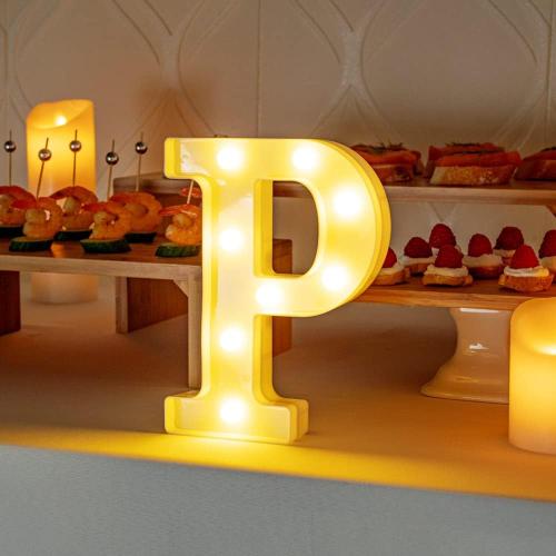 Restaurantware-Illumify 5.8 x 1.2 x 8.7 Inch Light Up Letter, 1 Durable Marquee LED Light - Letter P, Touchproof, White Plastic Party Light, Keyhole Slot, For Parties, Weddings, Or Special Events