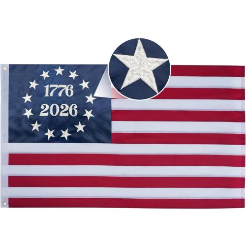 AMZFLAG 2026 250 Anniversary USA Flag 3X5 ft, Embroidered 1776 2026 American Betsy Ross Flags for 250th Anniversary Outside, Bennington 13 Colonies US 250 American Flag with 2 Brass Grommets