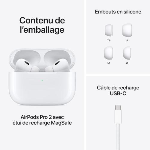 Apple AirPods Pro (2nd Generation) Wireless Ear Buds with USB-C Charging, Up to 2X More Active Noise Cancelling Bluetooth Headphones, Transparency Mode, Adaptive, Personalized Spatial Audio, White
