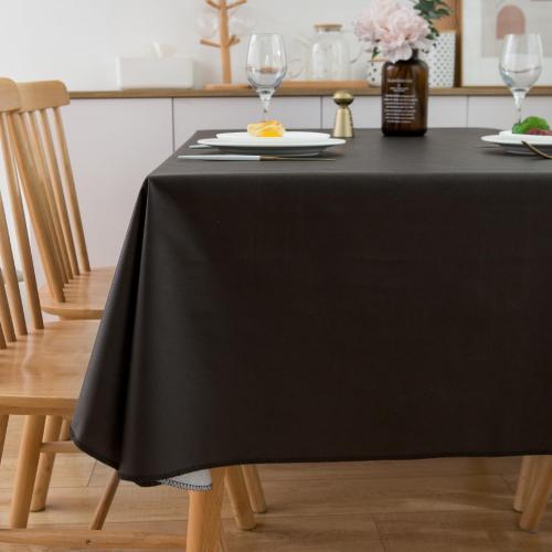 Pioggia Vinyl Tablecloth with Flannel Backing Square Waterproof Oil-Proof Plastic Table Cloth Wipeable PVC Table Cover for Indoor and Outdoor (Black, 60 x 60 Inch)