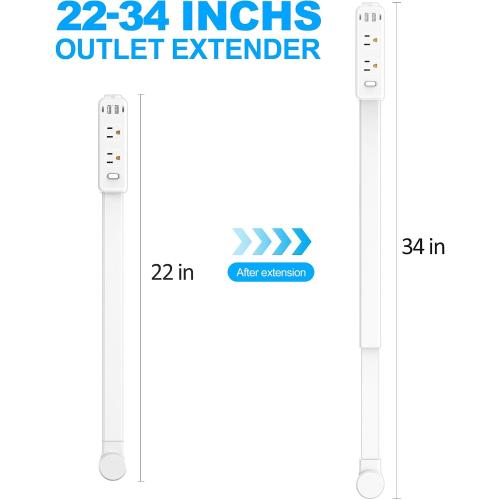Olcorife Outlet Extender Stick, Power Strip with 6 Outlets & 4 USB Ports, Extends 22-34, Rotates 180°(90° per Side), Home Dorm Essential for Nightstand, Couch and Desk
