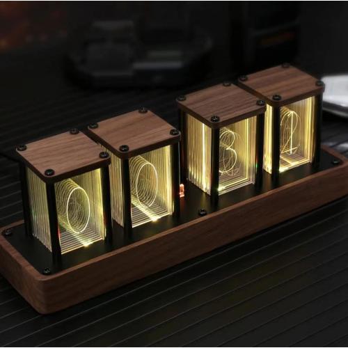 Nixie Tube Clock Electronic LED Glow Tube Clock Simulation 5V Alarm Clock DIY LED Imitation Nixie Tube Clock USB Powered Home Decoration Gift (no Need to Assemble 4RGB), Black