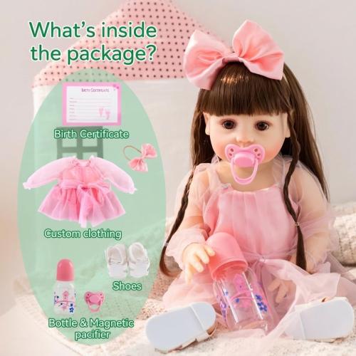 Reborn Baby Dolls - 22 Inch Cute Realistic Baby Doll Body with Hair Silicone Full Vinyl Body Newborn Doll Real Life Like Muñecas Reales para Niñas Toddler Clothes Gift Set for Kid Age3  (Pink Girl)