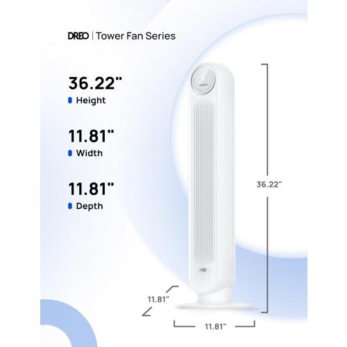 DREO Tower Fan for Bedroom, 2026 Upgraded DC Motor, 28ft/s High Velocity, 20dB Ultra Quiet Standing Fan, 8 Speeds 4 Modes, 90° Oscillating Bladeless Fan for Indoors, Floor Fans with Remote, White