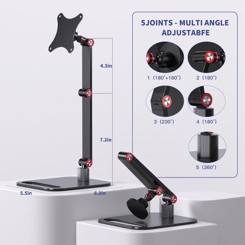 Portable Monitor Stand Magnetic Quick-Release - Foldable 10 10.1 10.5 11 11.6 12 12.5 15.6 17 17.3 18 18.5 inch Portable Monitor 75x75mm Vesa Mount Folding Travel Monitor Stand FS07A