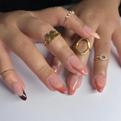 Almond Shaped Press on Nails Short Medium French Tips Black Fake Nails with Simple Design Gel Glue on Nails for Women Girls Acrylic False Stick on Nail Manicure Decorations for Wedding 24Pcs