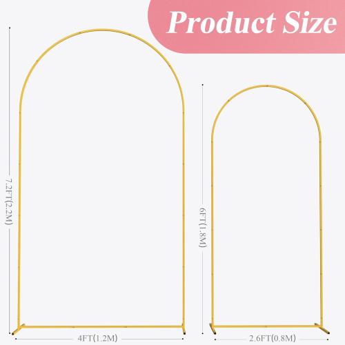 Fomcet Metal Arch Backdrop Stand Set of 2 Gold Wedding Arch Stand 7.2FT & 6FT Arched Backdrop Frame for Birthday Party Baby Shower Graduation Ceremony Decoration