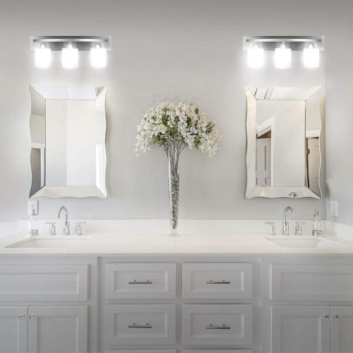 Bathroom Vanity Light Fixture - Over Mirror - Modern Glass Shade - Brushed Nickel, E26 Base, 3-Light