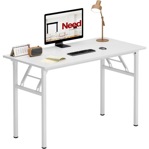 Need Folding Desk for Home Office 39-3/8 Length Modern Folding Table Computer Desk No Install Needed White Color Desktop White Frame AC5DW(100 * 60)
