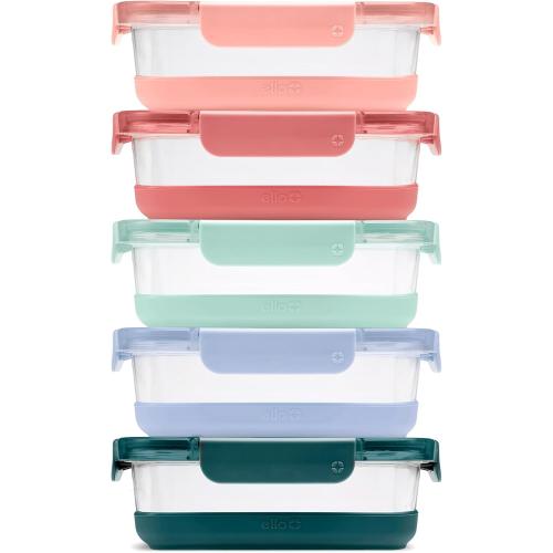 Ello Duraglass Refresh 3.4 Cup Meal Prep Sets 10Pc, 5 Pack Set- Glass Food Storage Container with Silicone Boot and Airtight BPA-Free Plastic Lids, Dishwasher, Microwave and Freezer Safe, Melon MISSING ONE